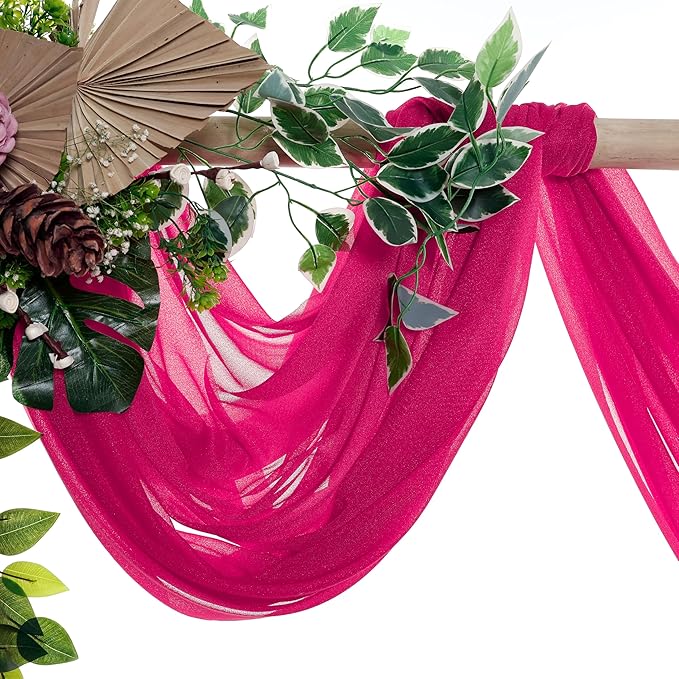 VDS Pack of 1 Panel (30 Inch X 50 Feet) Wedding Arch Draping Fabric Sheer Chiffon Fabric Drapery for Wedding Ceremony Reception Swag Backdrop Canopy Chuppah ARBO Altars Decoration (Hot Pink)