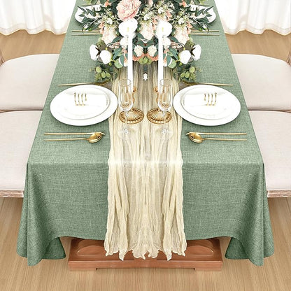 Fitable Faux Linen Tablecloths for Rectangle Tables: Water & Stain Resistant Farmhouse Table Cloth, Washable Burlap Textured Table Covers for Kitchen Dining Party(2 Pack, 60x102 Inch, Sage Green)
