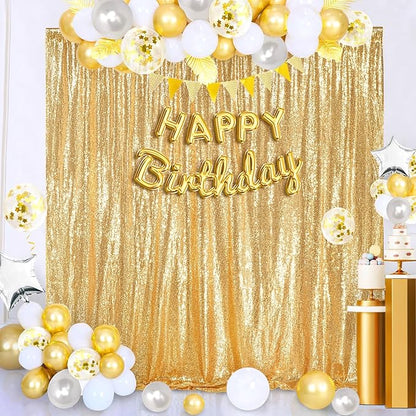 8ft x 8ft Gold Sequin Backdrop Curtain Glitter Photo Booth Backdrop for Wedding Birthday Baby Shower Event Decor