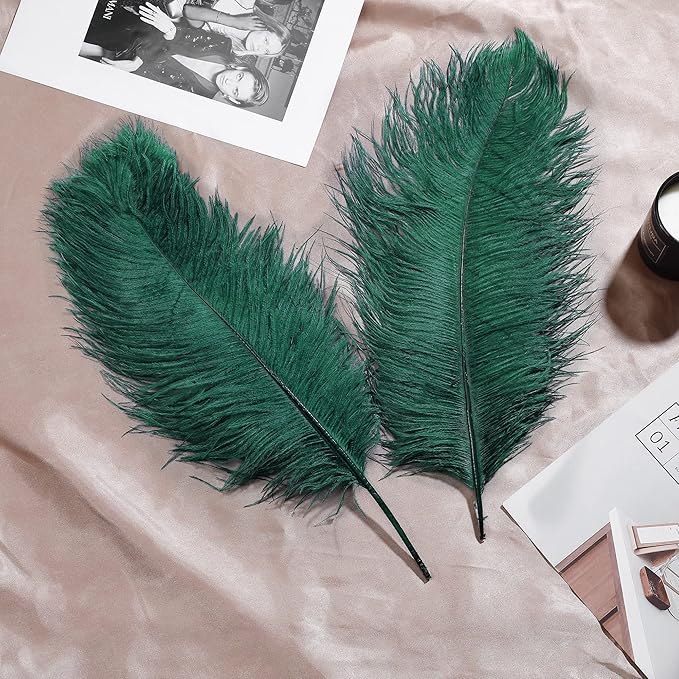 Larryhot Green Large Ostrich Feathers - 10pcs 16-18 inch Feathers for Vase and Wedding Party,Christmas Decor(Blackish Green)