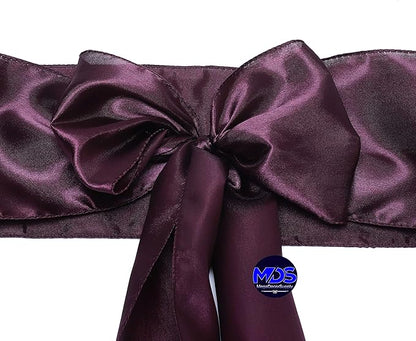 MDS Pack of 10 PCS Satin Chair Sashes Charmeuse Sateen Dining Chair Bows Ribbon Ties Back Sash for Wedding Party Birthday Home Hotel Restaurant Banquet Decoration (7 x 108 Inch, Plum)