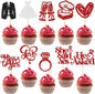 Gyufise 30Pcs She Said Yes Cupcake Toppers Glitter Diamond Ring I Do Love Cupcake Picks Miss to Mrs He Asked Bridal Shower Wedding Engagement Bachelorette Cake Decoration Red