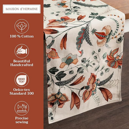 Maison d' Hermine Table Runner 100% Cotton Double Layer Table Runners 108 inches Long for Thanksgiving Christmas Decorations Home Kitchen Dining Party Wedding (Dalida, 14.5" x 108")