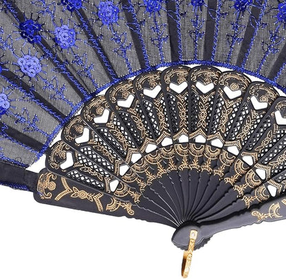 QIRMIZI 10 Pack Fabric Folding Handheld Fans, Perfect for Weddings, Parties, and Dancing,Royal Blue