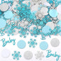 MARFOREVER Winter Baby Shower Table Confetti, 200 Pcs Glitter Blue Silver Snowflake Table Decorations Winter Gender Reveal Party Confetti Sprinkle for Winter Birthday Party Baby Shower Decorations