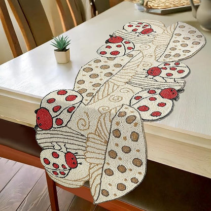 Beaded Table Runner Decorative Glitz Table Runner - 13x36” Handcrafted Runner for Winter Holiday, Kitchen, Dining Table, Spring Décor, Dining Table, Coffee Table or Entryway (Red Ivory) - CLEENTABLE