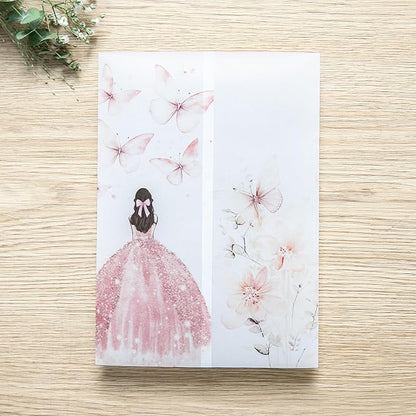 PONATIA 50 PCS Vellum Jackets for 5x7 Invitations - 135GSM Pink Girl Vellum Jacket Sleeves - Butterfly Quinceanera Invitations Wraps for XV Anos