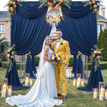 60×14ft Wrinkle Free Navy Blue Backdrop Curtain for Wedding Parties,12 Panels 5×14ft Height Soft Silky Polyester Photo Backdrop Drapes Curtains for Birthday Photography Stage Events Background Cloth