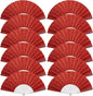 12 Pack Handheld Fan,Folding Hand Glitter Fan with Shining Transparent Fan Rib – Ideal for Wedding, Church, Festival, Dance, Tea Party, Club, and EDM Accessories, Red