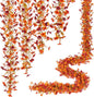 Fall Mums Flowers Artificial Garland for Decoration, 4 Pack 5.9 FT Faux Mums with Eucalyptus Leaves Ivy, UV Resistant Fake Fall Daisy Floral Vine Flowers for Home Garden Wedding Backdrop Decor