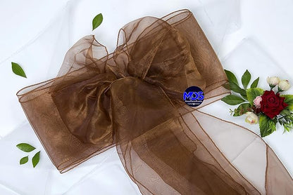 MDS Pack of 125 PCS Organza Chair Sashes Wider Dining Chair Bows Ribbon Tie Back for Wedding Party Birthday Bridal Shower Reception Event Banquet Home Chair Cover Decoration - Coffee