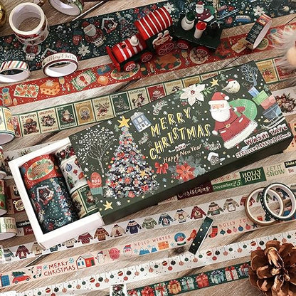 25 Rolls Christmas Gift Washi Tape Set, Festivals New Year Decorative Tapes for Scrapbooking, Junk Journal supplies, DIY Crafts Gift, Party Decorations, Bullet Journaling, 5-50mm Wide 9.84ft long/Roll