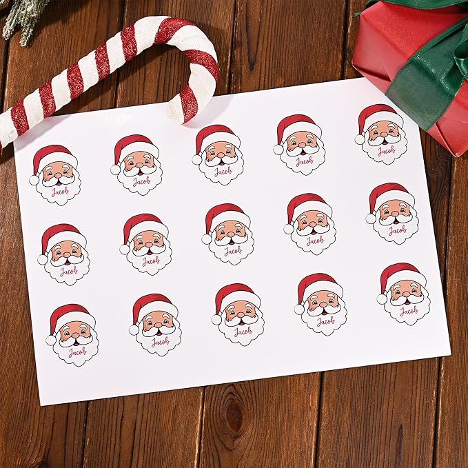 Personalized Christmas Stickers with Name, Custom Santa Claus Waterproof Christmas Gift Tags for Gift Box Holiday Decorations, Stockings, Party Favors (Santa Claus 2)