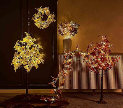 Hairui Lighted Maple Leaf Garland with Timer 6FT 24 Warm White LED, Fall Garland with Lights Battery Operated for Thanksgiving Harvest Christmas Wedding Decoration Indoor Outdoor