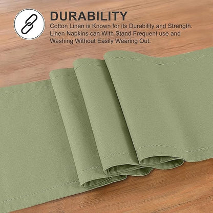Ruvanti Linen Table Runner 108 Inches, Classic Hemstitch, Washable, Reusable, Non-Slipping, Stain Resistant- Perfect for Parties, Weddings, Dinners, Thanksgiving, Christmas, Indoor use – Olive