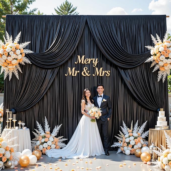 Black Glitter Backdrop Curtain for Parties Wedding,10Ft x 10Ft Satin Shimmer Photo Backdrop,Non-Wrinkle Sparkle Drapes for Backdrop,Back Drop for Photography, Birthdays,Weddings,Prom