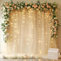 Fomcet Tulle Backdrop Curtains Champagne 30FT X 10FT Tulle Curtain with Lights String Sheer Backdrop Curtains for Parties Wedding Baby Shower Photo Shoot Decorations (6 Panels 5 x 10FT)