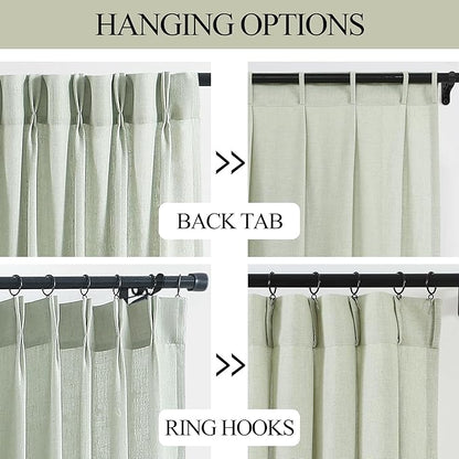 Vision Home Light Green Pinch Pleated Semi Sheer Curtains Textured Linen Blended Light Filtering Window Curtains 84 inch for Living Room Bedroom Patio Pinch Pleat Drapes with Hooks 1 Panel 60" Wx84 L
