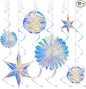 BTSD-home Iridescent Party Decorations with Hanging Honeycomb Ball Decorative Paper Fan Snowflake Garlands Ribbons Disco Party Wedding Birthday Graduation Christmas Celebration Decor Supplies