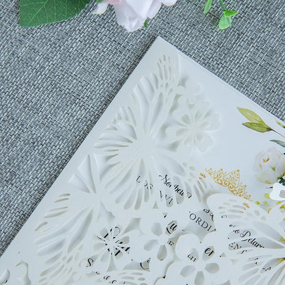20 PCS 5.12x7.2 Butterfly Quinceanera Invitation, Laser Cut Wedding Invitation Cards with Envelopes for XV Anos Bridal Shower Baby Shower Invite (Ivory)