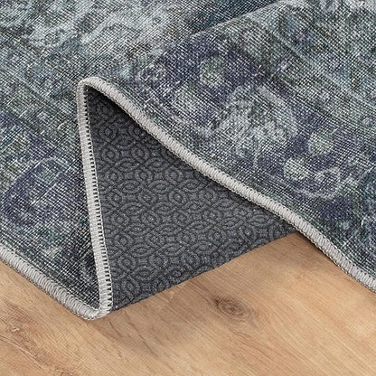 Bloom Rugs Washable Non-Slip 6' x 9' Rug - Dark Teal Traditional Medallion Area Rug for Living Room, Bedroom, Dining Room, and Kitchen - Exact Size: 6' x 9'