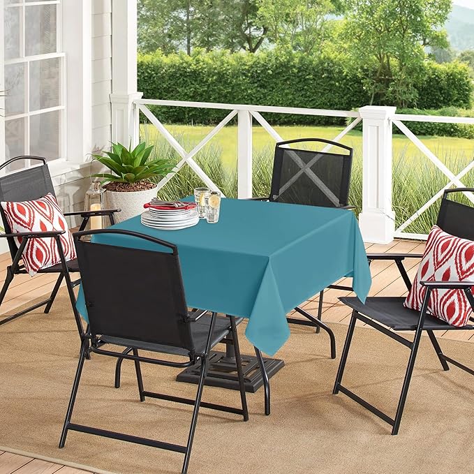 sancua Square Tablecloths 85x85 Inch - Teal Fabric Table Cloth for Square or Round Tables, Washable Polyester Table Cover for Outdoor Party, Birthday, Buffet, Resturant