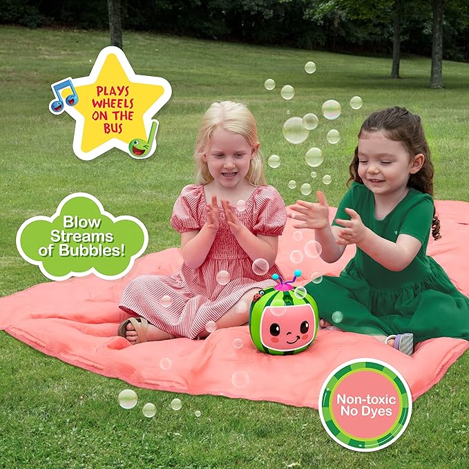 CoComelon NO Spill Musical Bubble Machine | Bubble Toy for Baby, Toddlers and Kids | Amazon Toys Exclusive with 16 oz of Extra Bubble Solution (Bubble Solution Bottle Colors Will Vary)