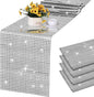 Durony 4 Pack Disco Party Table Runners, 11 x 108 Inch Silver Glitter Foil with Sparkle Sequin, Ideal for Bachelorette, 70s, Disco, Cowgirl Parties