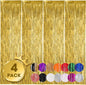 4 Pack Gold Foil Fringe Backdrop Curtains, Tinsel Streamers Birthday Party Decorations, Fringe Backdrop for Graduation, Baby Shower, Gender Reveal, Disco Party