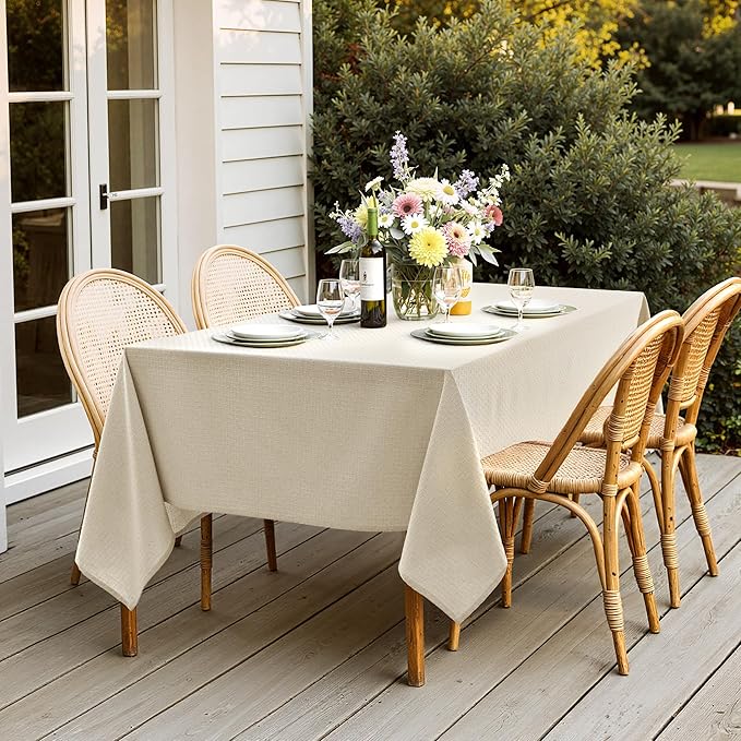 MIULEE Natural Linen Cottton Table Cloth Rectangle Tablecloth Waterproof Spillproof Cross-Star Textured Table Cltoth Decorative Farmhouse Style for Dining Party Weddings 60x120 Inch