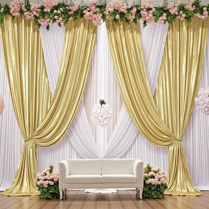 10x10 ft Wrinkle Free Gold Sequin Backdrop Curtain for Parties,Thick Not Fall-Off Glitter Wedding Backdrop Drapes,2 Panels 5x10ft Shimmer Photo Back Drop Cloth for Graduation Photography Background
