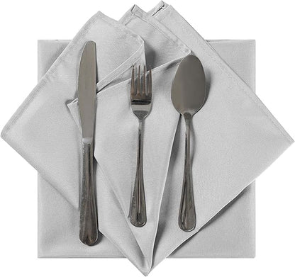 Cloth Napkins 20x20 inch Washable Polyester Dinner Napkins Soft Table Napkins for Wedding Party Dining Banquet(Silver,12PCS)