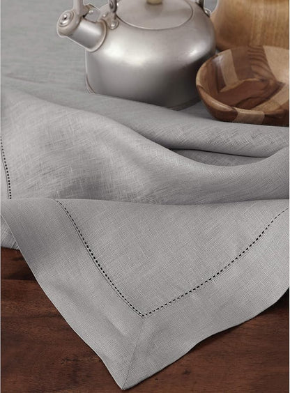 Solino Home Linen Tablecloth 60 x 108 Inch - Classic Hemstitch 100% Pure Linen Soft Grey Table Cloth for Rectangle Tables - Machine Washable Tablecloth for Fall, Autumn, Thanksgiving, Christmas