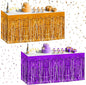 2 Pack Dark Purple Orange Table Skirts, 29x108" Metallic Foil Tinsel Fringe Table Skirt for Rectangle Tables Streamer Curtains Backdrop, Party Decorations for Birthdays, Weddings, Holidays