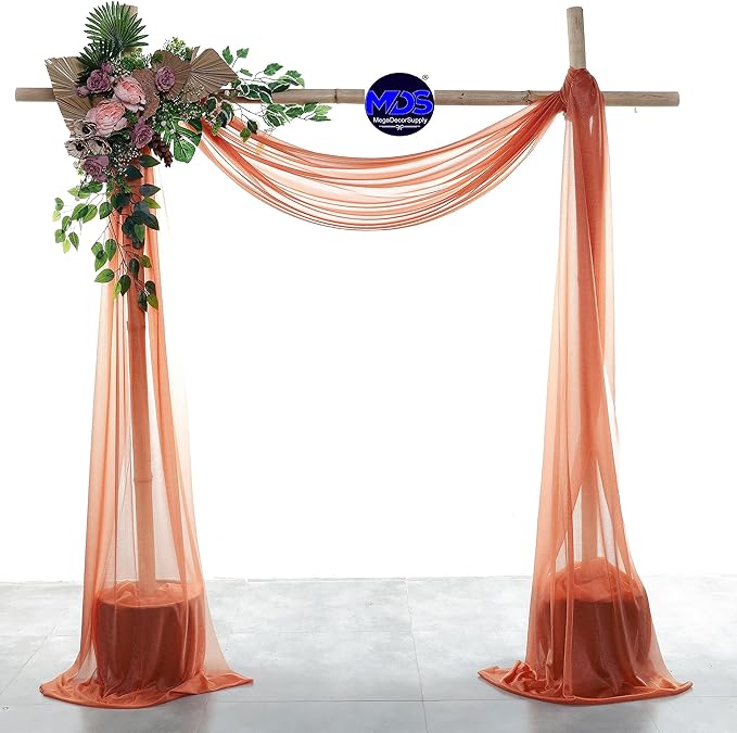 MDS Halloween Chiffon Draping Fabric - 2 Panel, 30" Wide x 50ft Long - Sheer Spooky Arbor & Canopy Drapery for Haunted House Backdrops, Party Ceilings, DIY Costumes & Themed Events - Terracotta