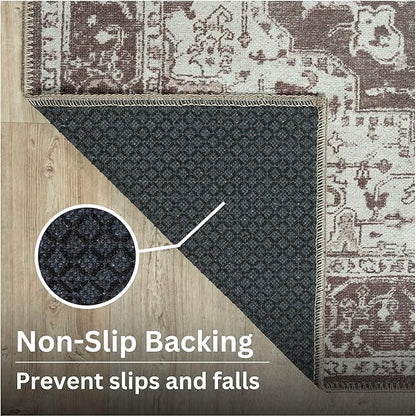 Bloom Rugs Washable Non-Slip 5' x 7' Rug - Dark Brown Traditional Medallion Area Rug for Living Room, Bedroom, Dining Room, and Kitchen - Exact Size: 5' x 7'