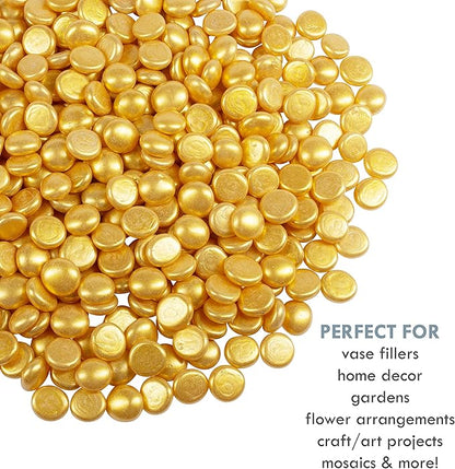 Galashield Flat Glass Marbles for Vases Gold Glass Gems Beads Pebbles Vase Filler (1 LB, Approx. 105 PCS)