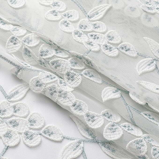 VISIONTEX White Sheer Voile Curtains, Decorative White Embossed Leaves Rod Pocket Window Drapes for Home Kitchen, Living Room and Bedroom 54 x 95 Inch, Set of 2 Curtain Panels