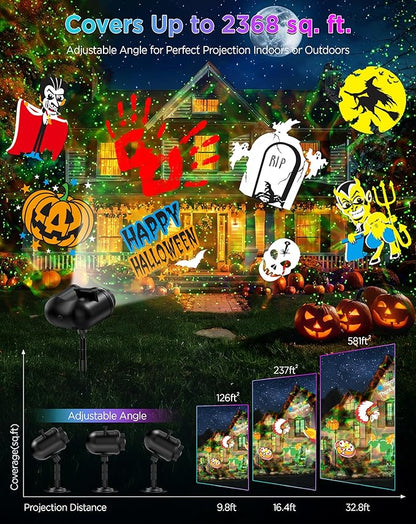 Halloween Christmas Projector Lights Outdoor, 8 Brighter HD Holiday Patterns with Firefly & Ocean Wave Effects, 20 Slides, Waterproof Snowflake Projector with Timer for House Garden Yard Xmas New Year