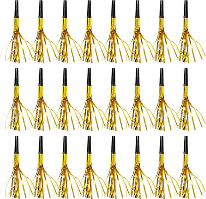 50 Pcs Metallic Fringed Party Blowers Noise Makers Gold Black Blowout Whistle Noisemakers New Year Eve Birthday Party Favor Supplies Events