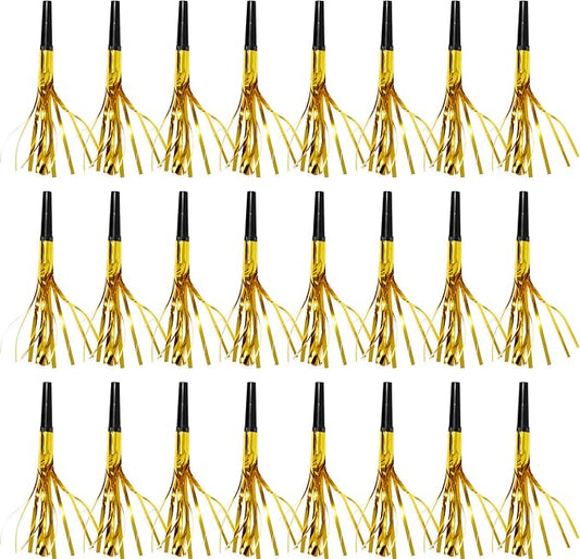 50 Pcs Metallic Fringed Party Blowers Noise Makers Gold Black Blowout Whistle Noisemakers New Year Eve Birthday Party Favor Supplies Events