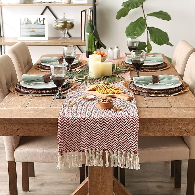 DII Woven Basic Tabletop Collection, Chevron Table Runner, 15x108, Barn Red