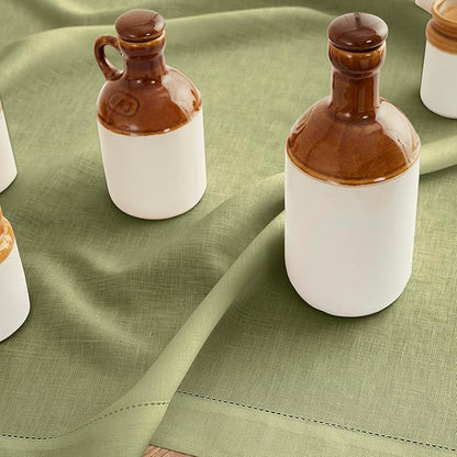 Solino Home Linen Moss Green Table Runner 144 Inches Long - 100% Pure Linen Extra Long Table Runner 14 x 144 Inch for Fall, Autumn, Thanksgiving - Classic Hemstitch