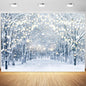 8x6FT Winter Snowy Scene Photography Backdrop Winter Wonderland Landscape Snowflake Tree Snowy Background Bokeh Glitter White Snow Forest Party Photo Booth Studio Props