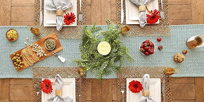 DII Woven Basic Tabletop Collection Chevron Table Runner, 15x108, Teal