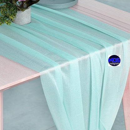 MDS 2 Pack 14ft Chiffon Table Runner 29 x 170 Inches Sheer Wedding Runner Romantic Rustic Table Runner for Wedding Decorations, Birthday Parties, Bridal Shower Party Arch Decor - Teal