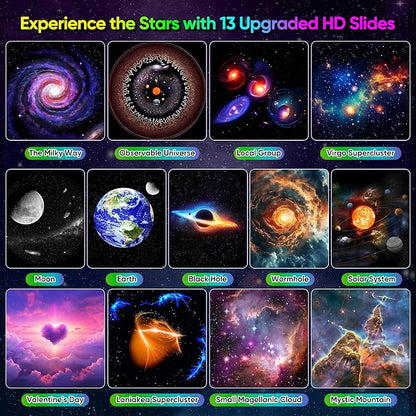 Upgraded Galaxy Projector for Bedroom, 13 in 1 HD Star Projector Light Projector, 360° Rotating Planetarium Projector with Timer and Simple 4 Button Control for Kids, Ceiling, Gifts, Room Decor