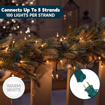 Joiedomi Clear Christmas String Lights Indoor,100 Count Mini Warm White Fairy Light,19.4 FT Lighting Decor for Patio Dorm Classroom Bedroom Holiday Wedding Party Garland Birthday Festival,Green Wire