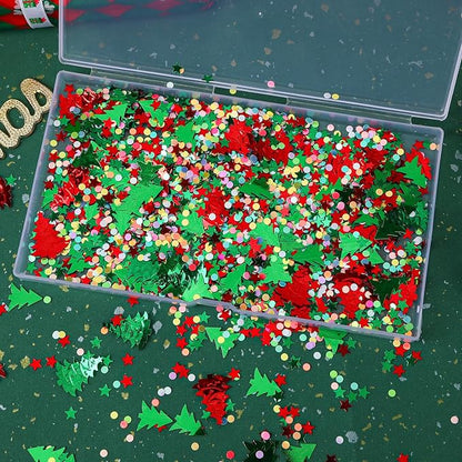 MARFOREVER Christmas Glitter Confetti, Tree Metallic Foil Confetti Party Scatter Red Green Xmas Stars Sequins Sprinkles Table for Winter Christmas Party Supplies Decorations