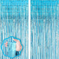 2 Pack 3.3x8.2 Feet Light Blue Foil Fringe Backdrop Curtains, Tinsel Streamers Birthday Party Decorations, Fringe Backdrop for Graduation, Baby Shower, Gender Reveal, Disco Party